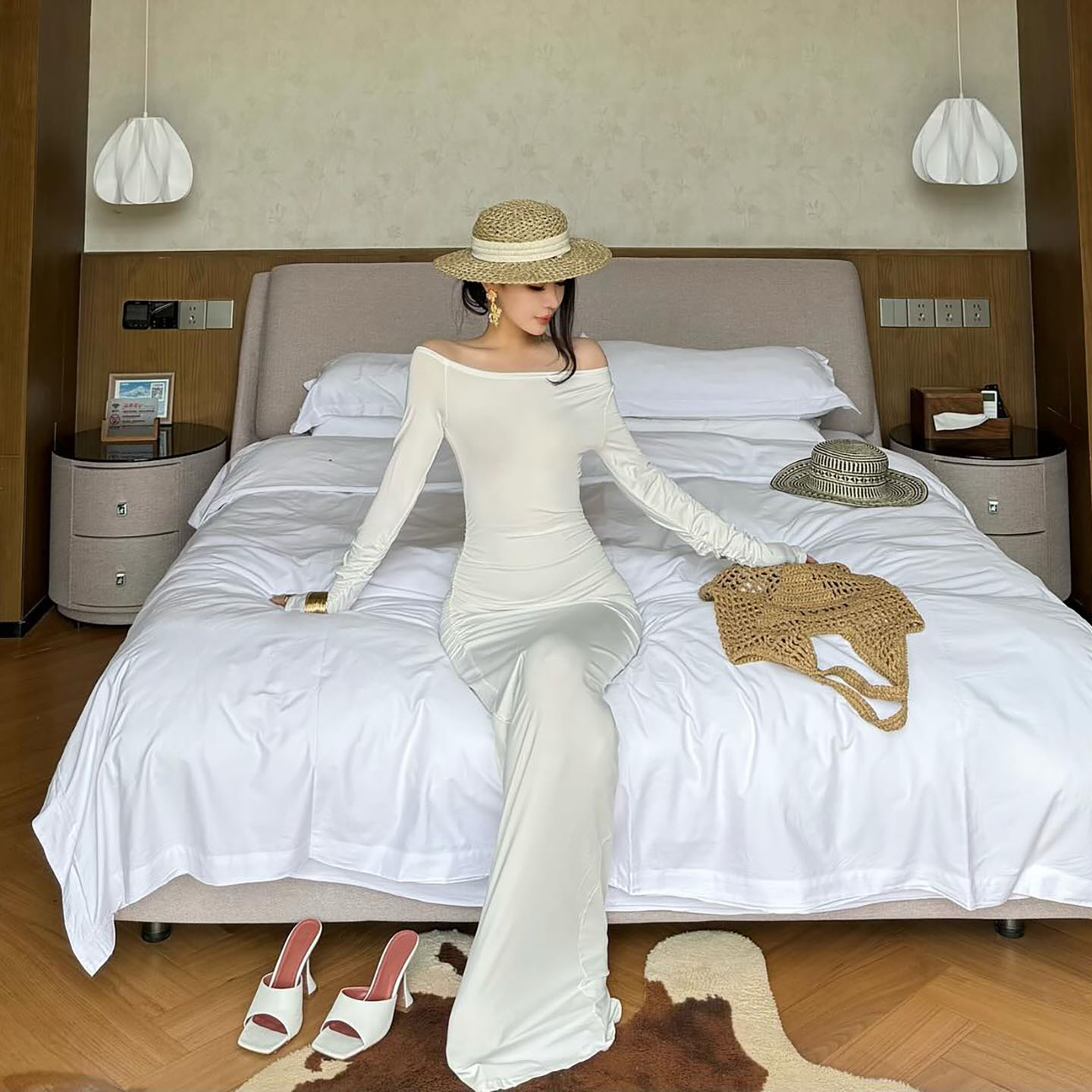 法式浪漫度假修身礼服鱼尾裙
