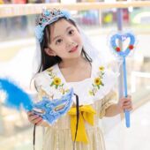 女孩公主舞会面具儿童万圣节半脸 扮化妆玩具 头纱成人节日派对装
