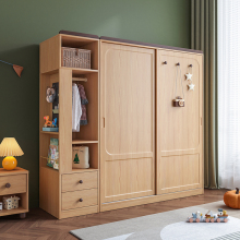 叮叮熊儿童衣柜实木移门家用卧室小户型收纳储物大衣橱推拉门衣柜
