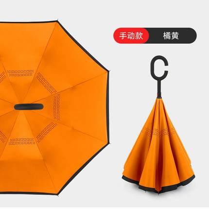大反向伞杆长柄直可站立C型向反伞号双人车用晴雨伞礼品广告伞铁