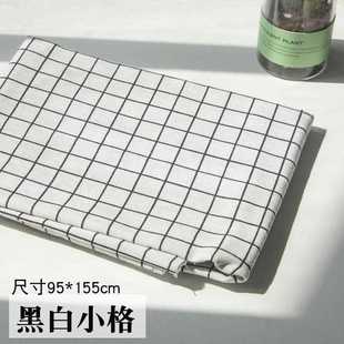 VJW5麻桌布ins风学亚麻生简约背布景田园长棉方形餐桌布茶几格子