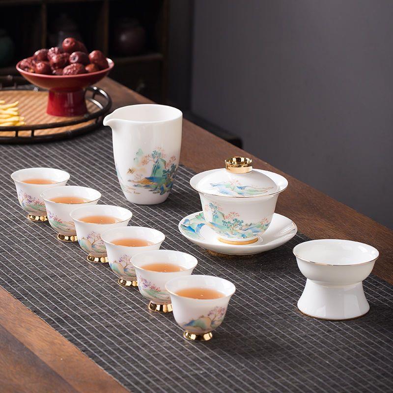 高档羊脂玉瓷功夫茶具套