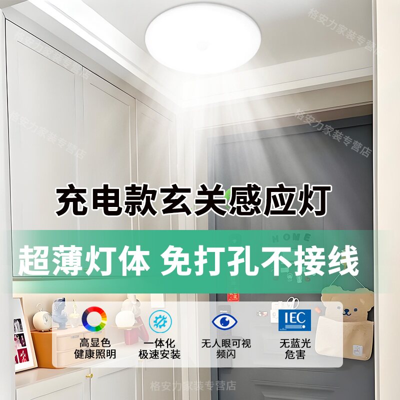 充电款led吸顶灯玄关阳台走廊灯庭院楼道灯免打孔家用橱柜感应灯