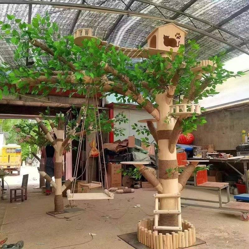 实木猫爬架带吊床多层活动屋猫爬架超大号巨大号户外猫爬架露天