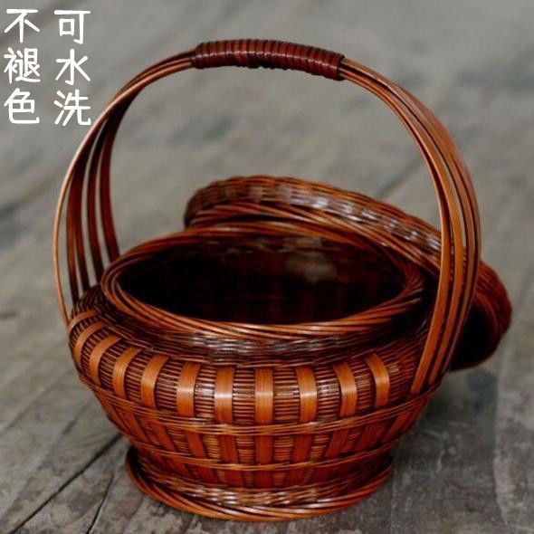复古手提篮带盖家用拜神鸡蛋篮结婚提篮竹篮子提手篮竹提篮茶叶筐