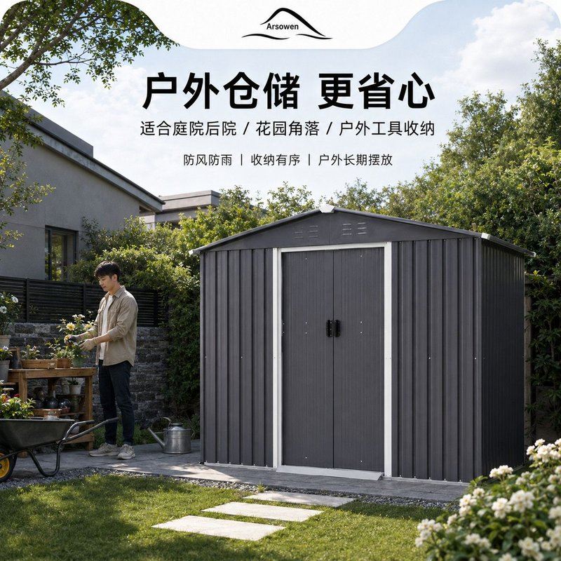 户外储物房庭院工具房花园防雨防风杂物间室外储物组装简易小屋