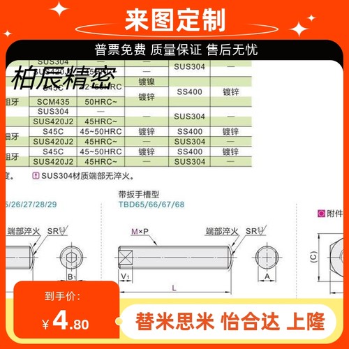 怡合达内六角孔型/带扳手槽型TBD20-M3-L15/TBD21/TBD22/TBD23