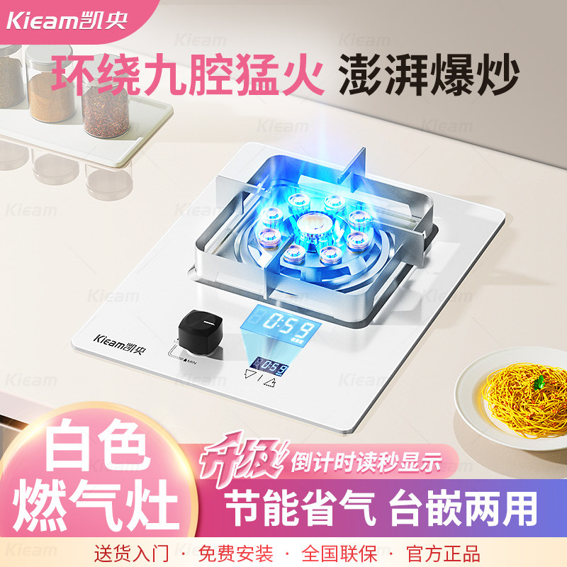 网红白色燃气灶煤气灶单灶家用定时天然气灶嵌入式单个炉台式