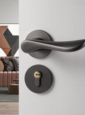 氧化铝灰色门锁室内卧室房门锁家用锁具磁吸静音门把手分体木门锁