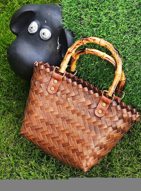 2026新款藤编手提包菜篮子草编包包竹节包女复古手工竹编伴手礼包