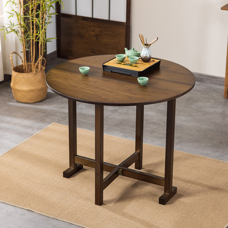 可折叠桌阳台简易实木圆桌小户型家用餐桌摆摊吃饭桌子新中式圆形