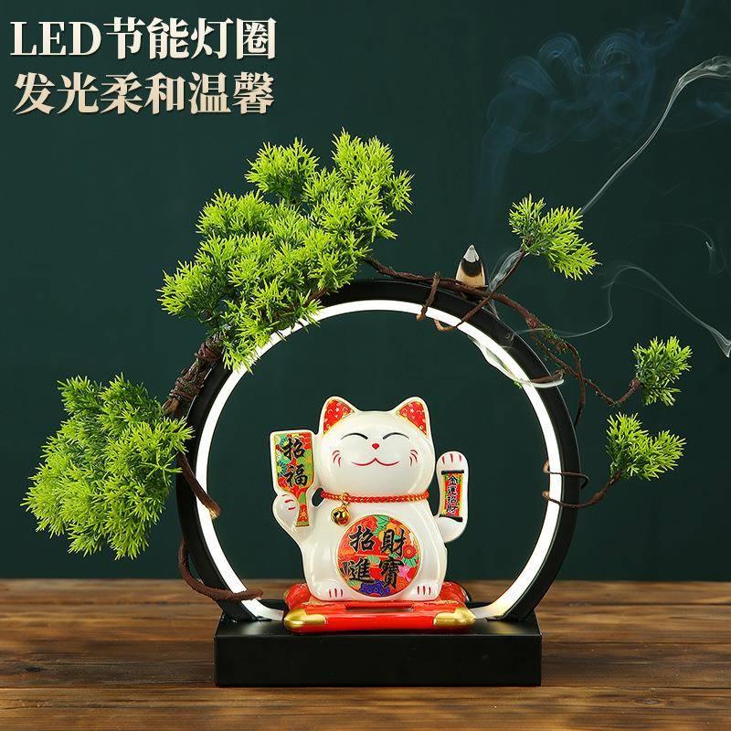 太阳能招财猫自动招手灯圈摆件创意开业店铺家居送礼收银台装饰品