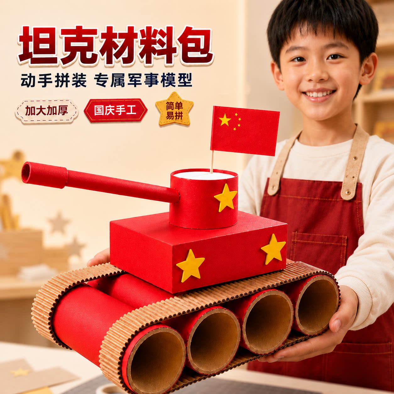 儿童坦克国庆手工diy材料包小学生红色主题创意手工制作装饰作业6
