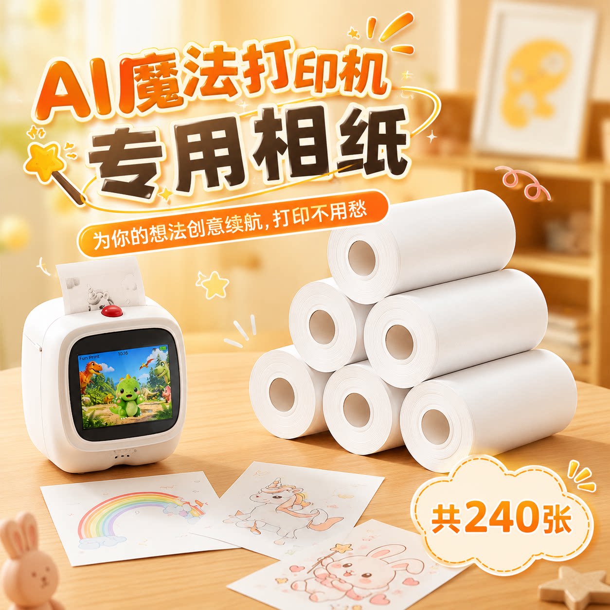 AI魔法打印机专用打印纸可涂鸦相纸带背胶可粘贴贴纸热敏打印用纸