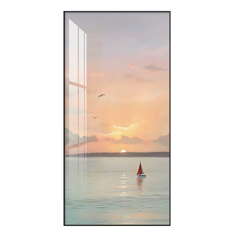 网红旭日东升玄关装饰画走尽头玄幻竖版挂廊海画S轻奢景日出风景