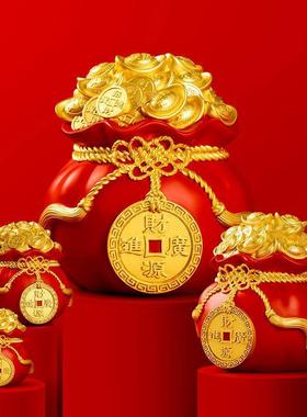新款直销GZ6M聚宝袋新中式摆件店铺开业收银台储钱罐家居客厅酒柜