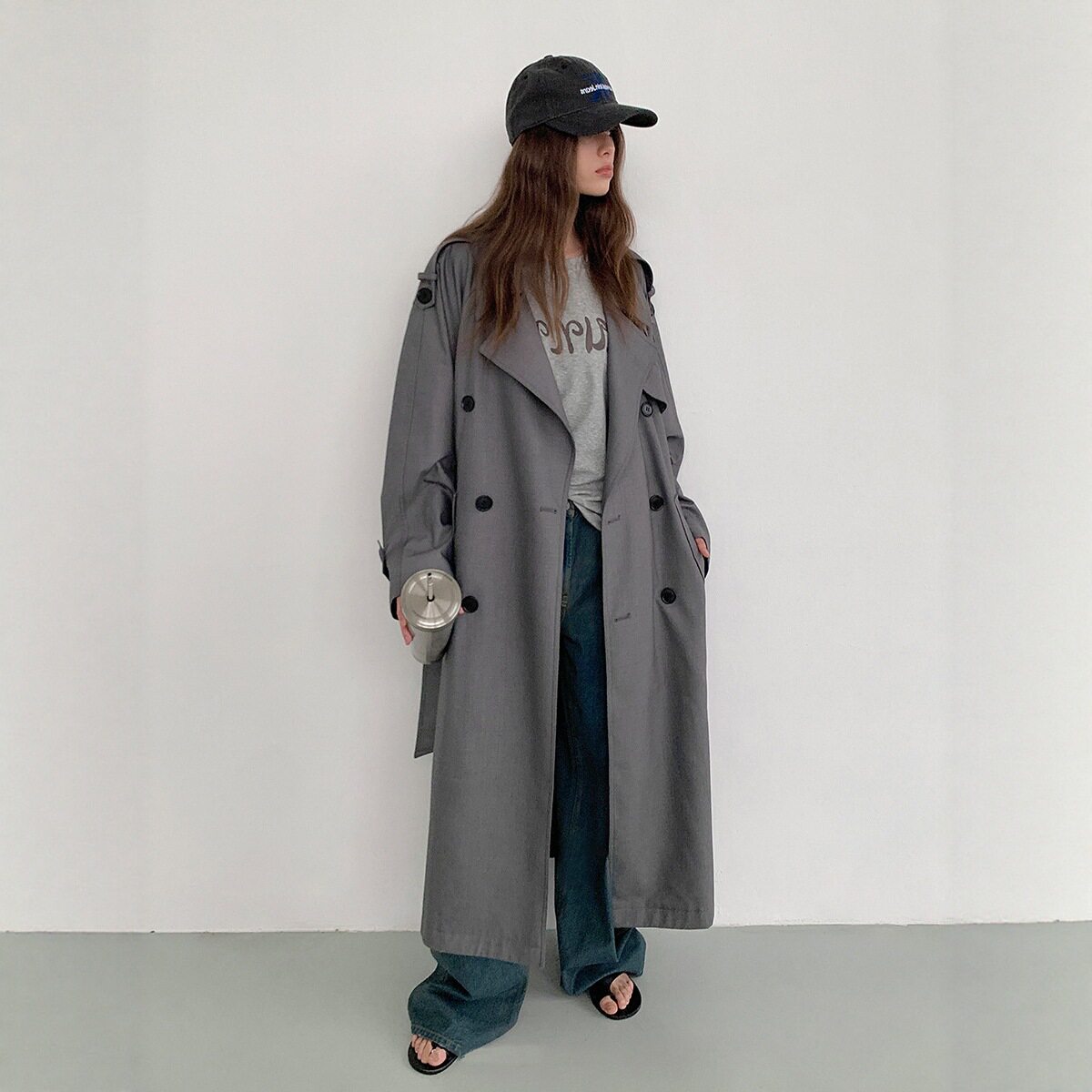 灰色风衣外套女加长款春秋季新款韩系小个子英伦风大衣感