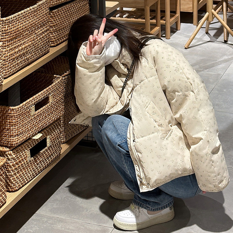 短款韩系甜美立领碎花棉服外套女装冬季新款宽松显瘦短款棉衣