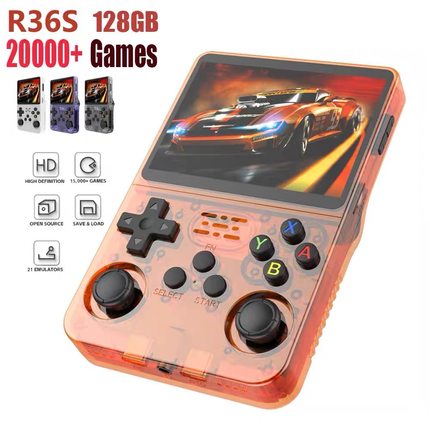 新款R36S透明128G游戏机PSP怀旧复古童年PS1模拟器掌机开源充电