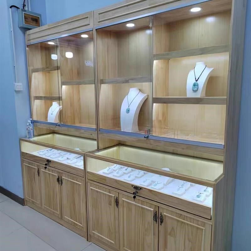 实木复古珠宝饰品首饰翡翠玉v器古玩茶叶玻璃展示柜台展柜橱窗定