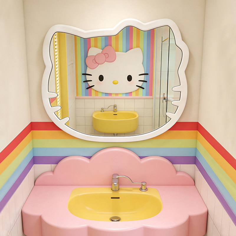 Kitty奶油风化妆镜网红卫生间智能LED高清浴室镜不规则创意装饰镜