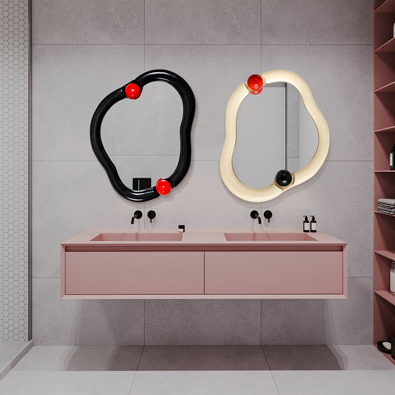 欧式ins奶油风卧室梳妆台化妆镜不规则壁挂浴室镜云朵异形装饰镜