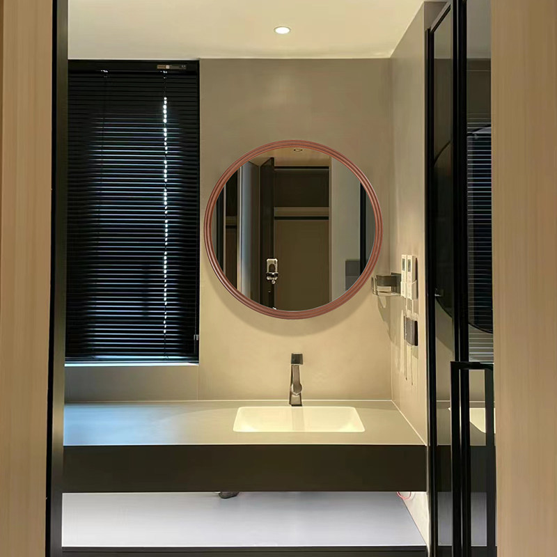 美式圆形客厅挂墙装饰镜LED灯智能镜家用卫生间壁挂浴室镜化妆镜