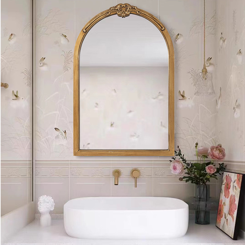 欧式复古壁挂化妆镜拱形浴室挂墙镜卧室梳妆镜轻奢艺术创意定制镜