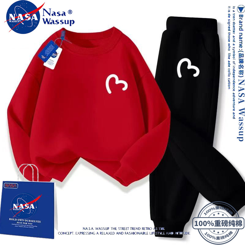 NASA联名红色春秋爱心卫衣两件套