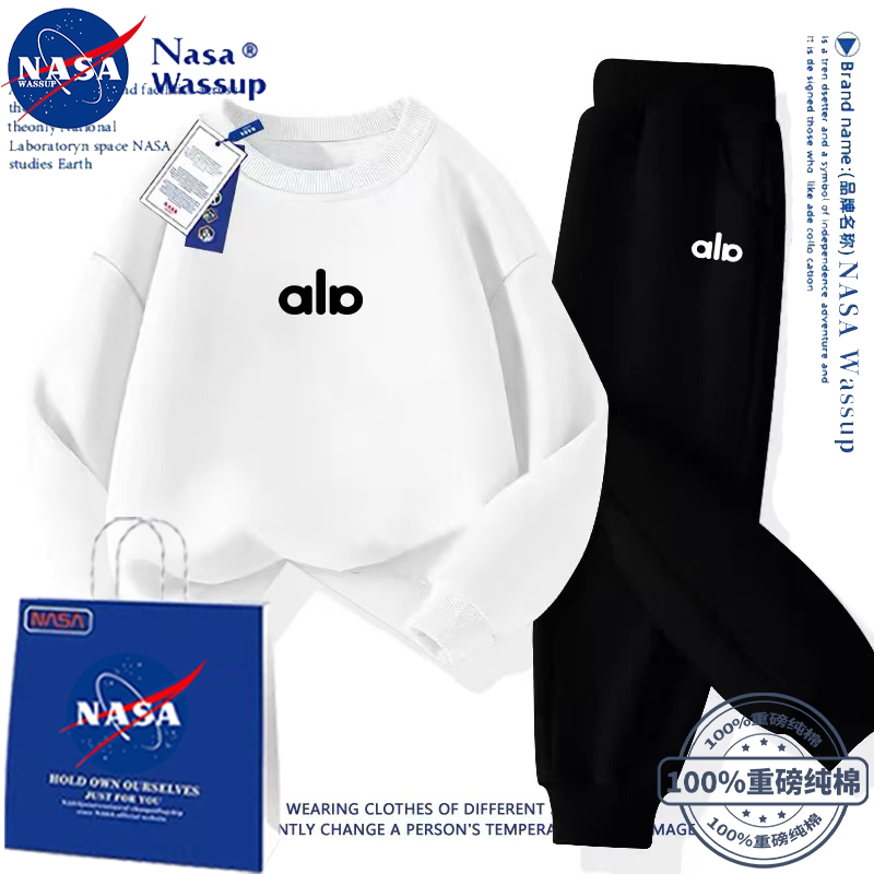NASA男女童两件套潮流亲子装加绒卫衣中国风秋冬班服运动运动装