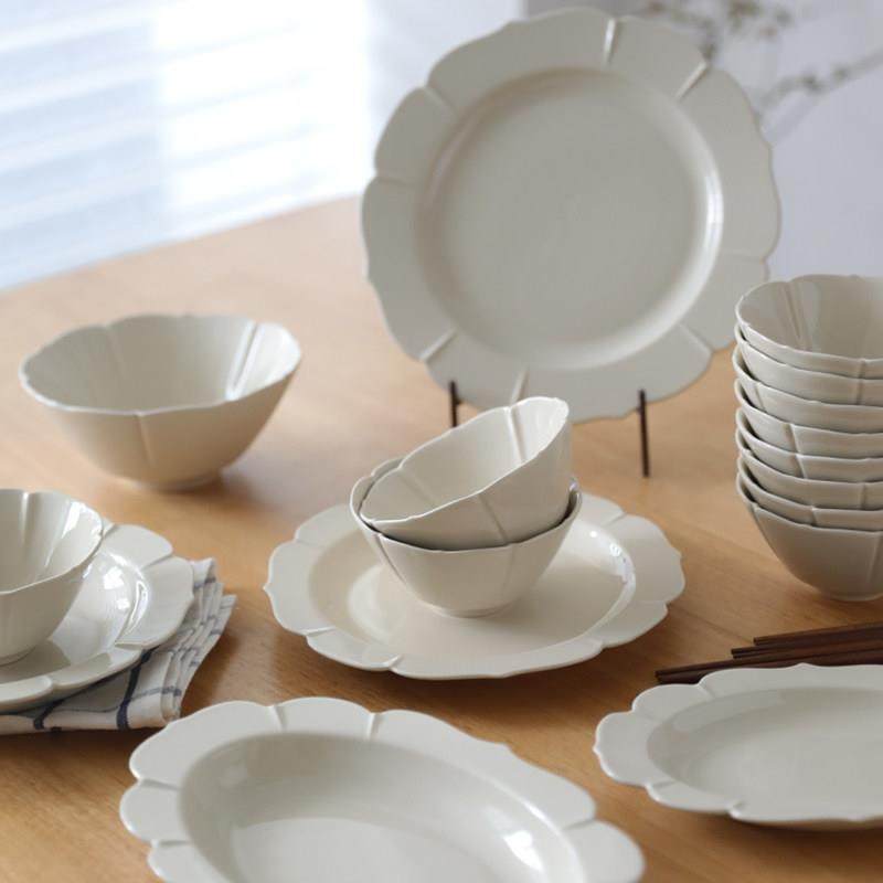 草木灰日式轮花陶瓷餐具碗碟套装2025年家用鱼盘一人食高级感,餐饮具,盘,淘宝优惠券,粉丝福利购,淘宝优惠卷