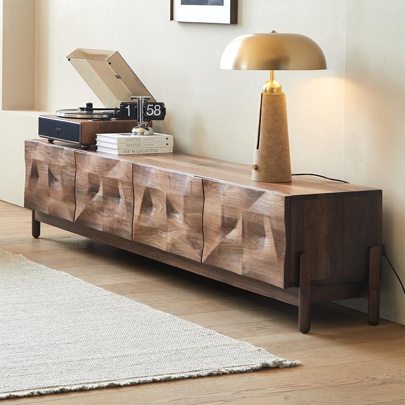 北美黑胡桃木电视柜原木客厅家俱简约视听地柜整装北欧实木电视桌