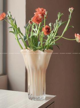 奶橙色珠光小巧自由白菜造型手工玻璃花瓶水养插花器家居装饰摆件