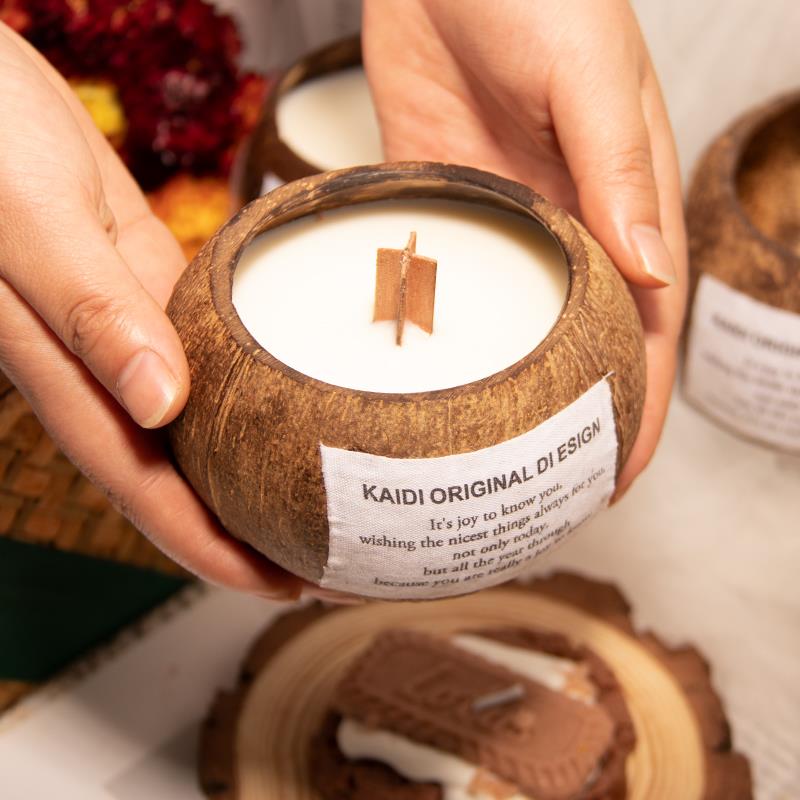 吹海风》椰壳蜡烛木芯香氛礼盒生日礼物 送闺蜜小众轻奢摆设ins风