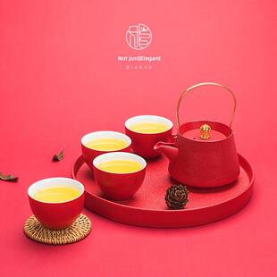 不单典雅悦心红色功夫茶具套装提梁壶茶杯干泡茶盘家用办公室陶瓷