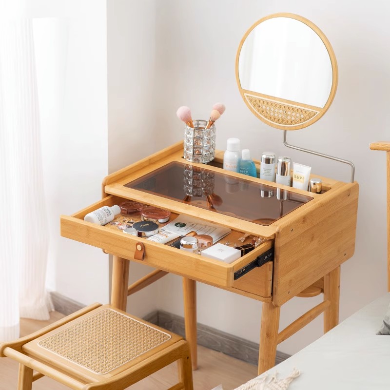 日式梳妆台小型实木原木卧室床头柜化妆台一体网红约化妆桌独立站