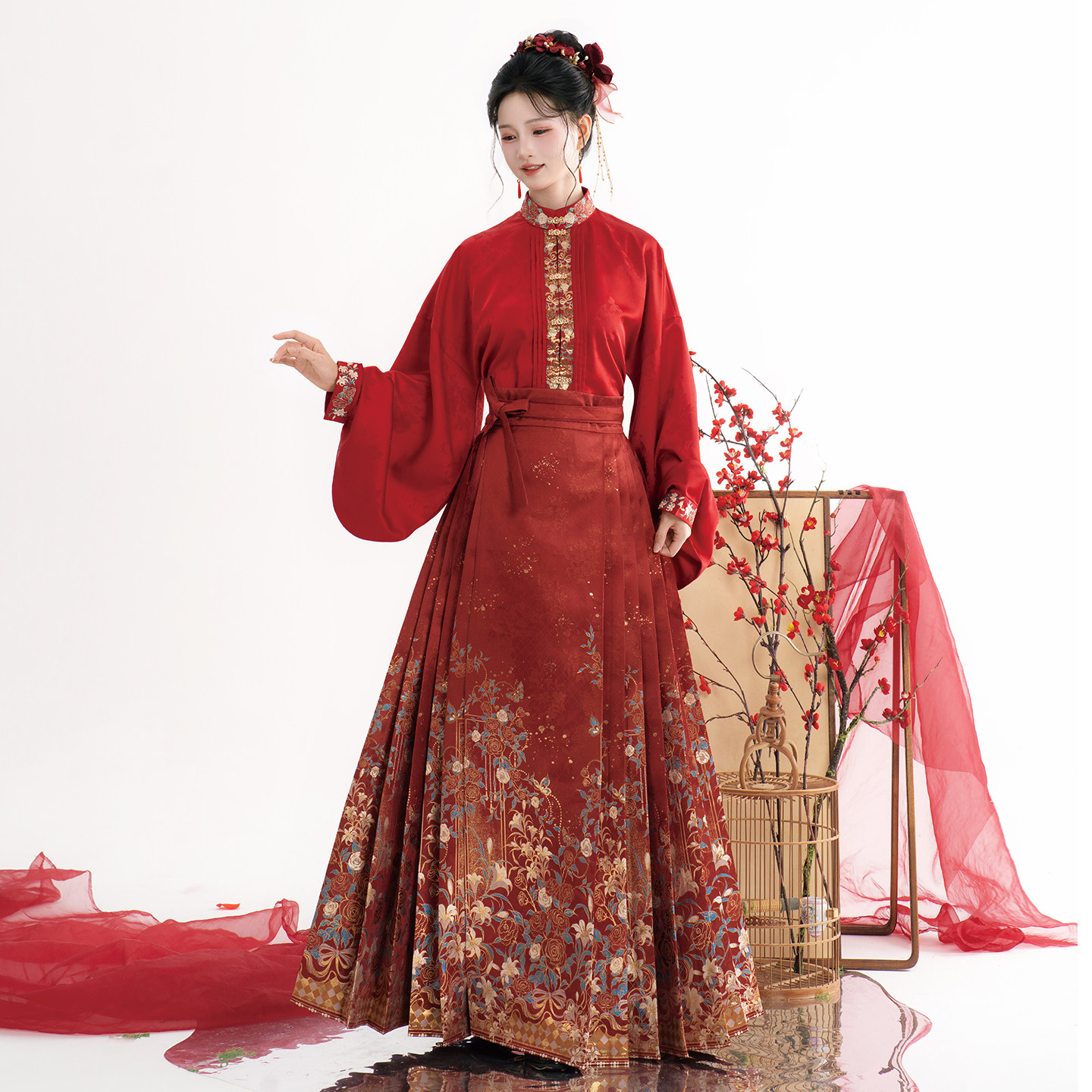半木尧百年好合琵琶袖上衣马面裙汉服套装女订婚敬酒礼服2026新款