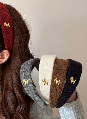 新年款温柔红色毛呢宽边金标小马发箍女感不勒头发卡头箍头饰