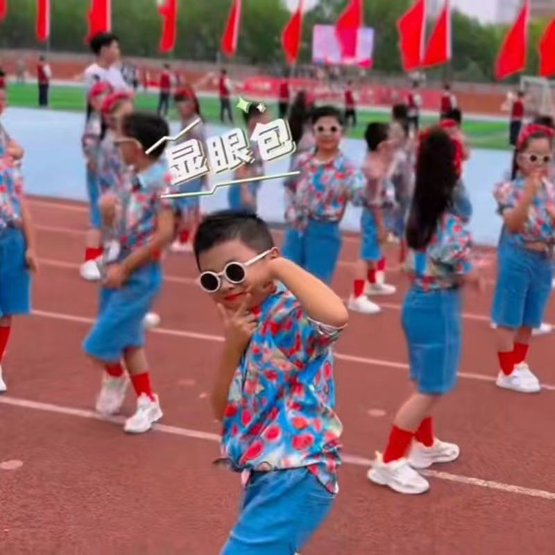 秋季运动会演出服饰护花使者班服儿童复古花衬衫套装失恋阵线联盟