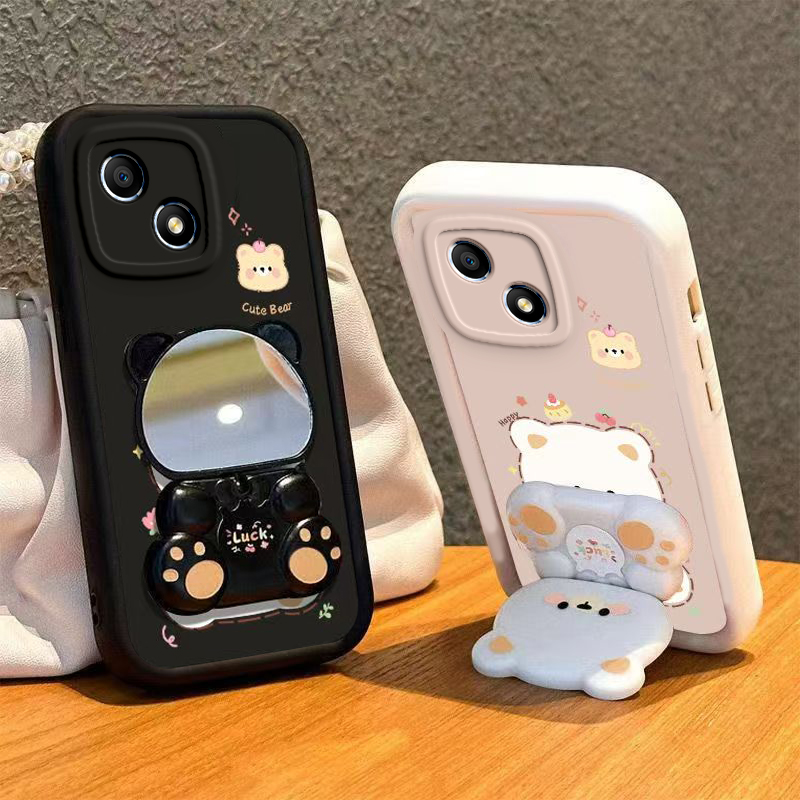 适用荣耀畅玩30手机壳小熊支架华为VNE一AN00保护套HONOR新款VNEAN镜子ANOO软硅胶全包防摔三零玩畅三十男女