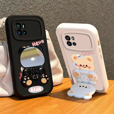 适用iQOO9手机壳小熊支架vivoiQOO9Pro保护套vivo爱酷iQ009镜子i酷iPOO硅胶软壳iOOQ全包iQQO防摔iQ9iCOO男女