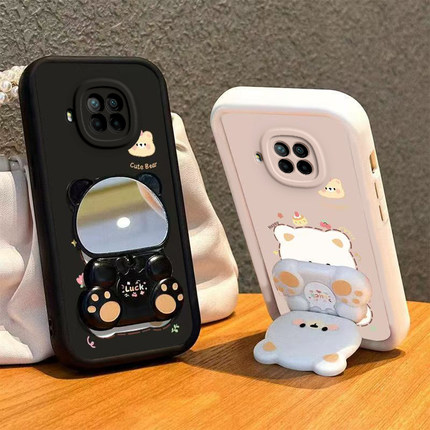 适用红米Note9Pro手机壳小熊支架小米RedmiNote保护套Redmi新款RED镜子Not硅胶软壳N0te全包防摔Pr0Por5G男女