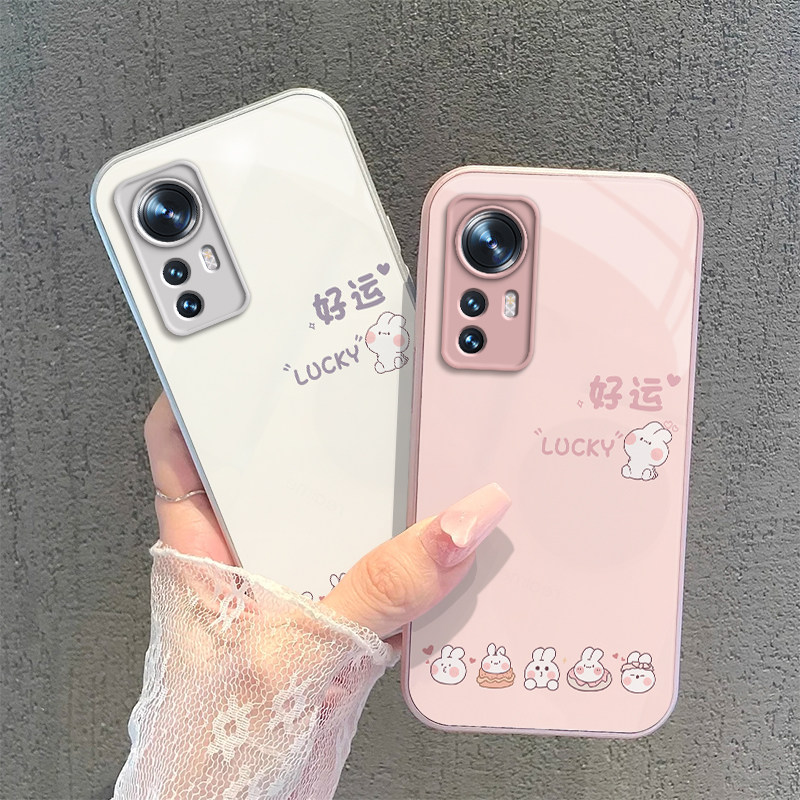 适用小米12手机壳Mi12Pro保护套新款简约钢化玻璃全包防摔曲屏曲面屏Pr0十二Por专用高端高级感男女好运兔子