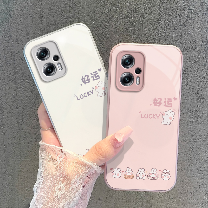 适用红米Note12TPro手机壳小米RedmiNote12T Pro保护套Redmi新款Not简约TPor钢化玻璃全包防摔Mi男女好运兔子