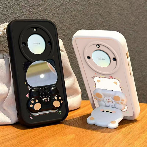 适用荣耀X40手机壳小熊支架HONORX40保护套X4O华为40X新款叉四零专用镜子软硅胶全包防摔可爱曲屏曲面屏男女