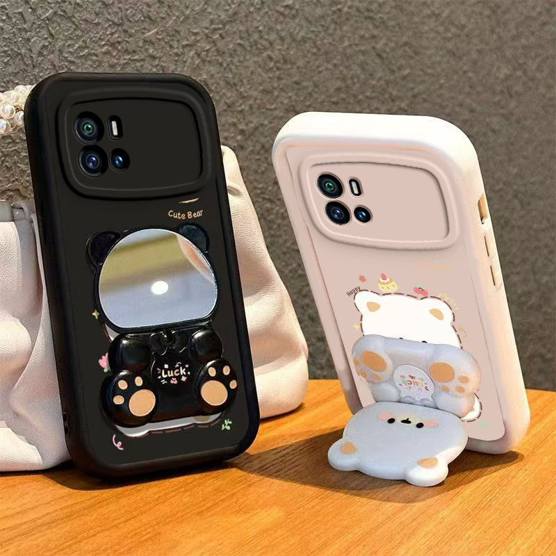 适用iQOO9手机壳小熊支架vivoiQOO9Pro保护套vivo爱酷iQ009镜子i酷iPOO硅胶软壳iOOQ全包iQQO防摔iQ9iCOO男女