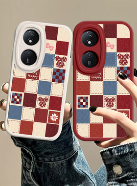 荣耀畅玩50Plus手机壳CLK-AN00保护套华为honor50Plus新款外壳全包边防摔软壳硅胶可爱红色格子熊男女款高级