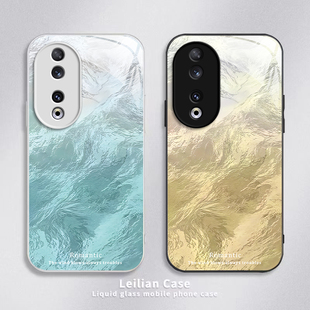 适用荣耀90手机壳华为HONOR90Pro保护套H0N0R90Pr0新款钢化玻璃全包防摔九十专用九零曲屏版简约男女渐变羽纱