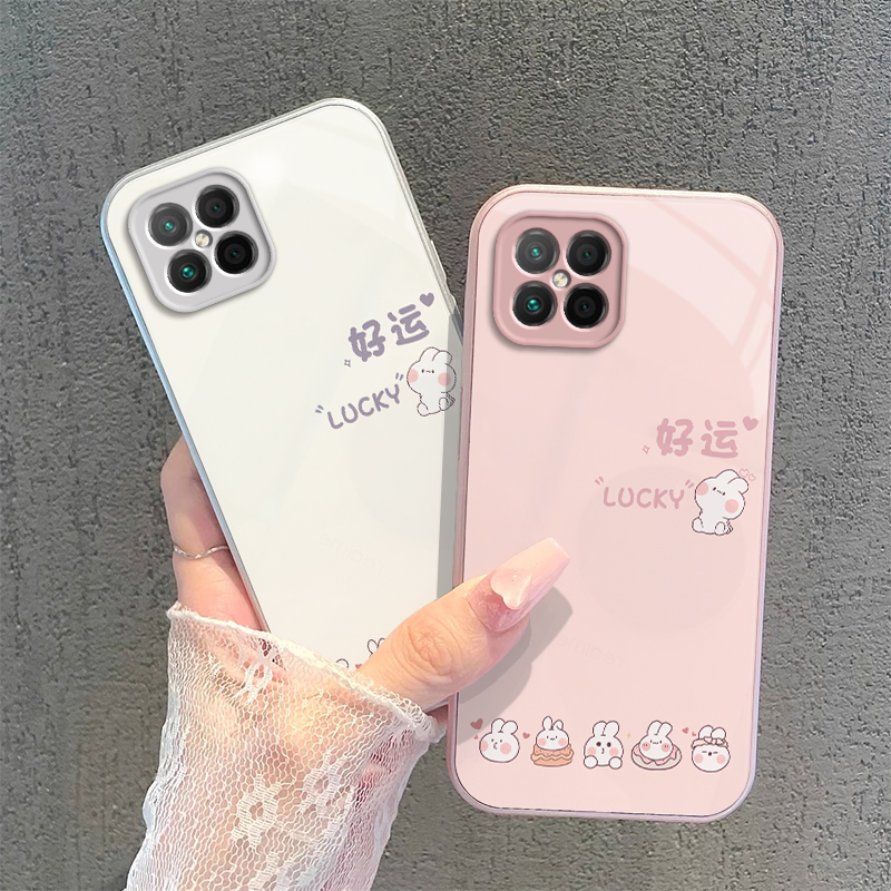 适用荣耀畅玩20Pro手机壳华为HJC一LX9保护套HJCLX9新款HONOR简约液态Por硬玻璃玩畅Pr0全包防摔男女好运兔子