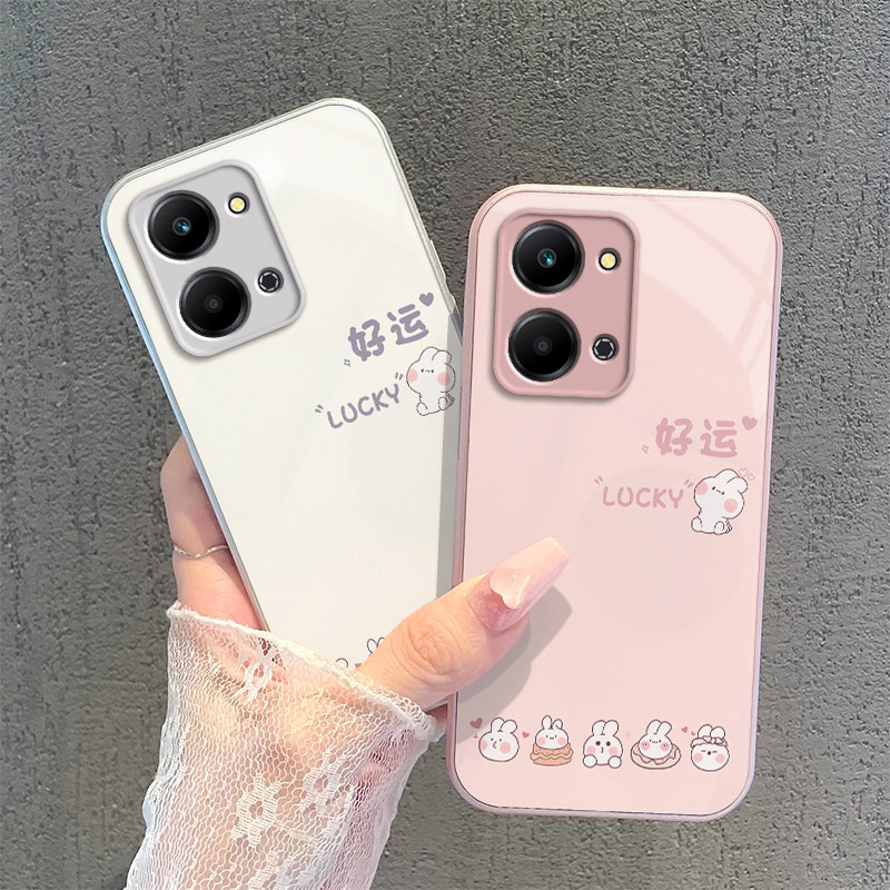 适用荣耀Play7T手机壳华为Paly7Tpro保护套HONOR新款P1ay简约Piay硬玻璃全包RKY一AN10防摔RKYAN男女好运兔子